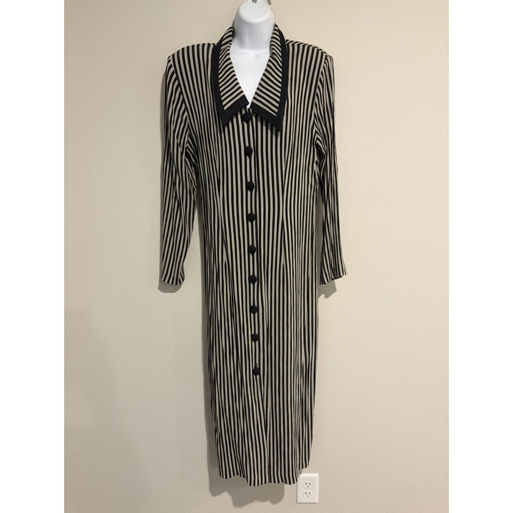 Vtg 90s Dawn Joy  Maxi Pencil Dress~11/12~ Black Stripes Button Down‎ Grunge
